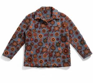 The Territory Ahead Bouclé Floral Fleece Jacket Blue Orange Button Front Small